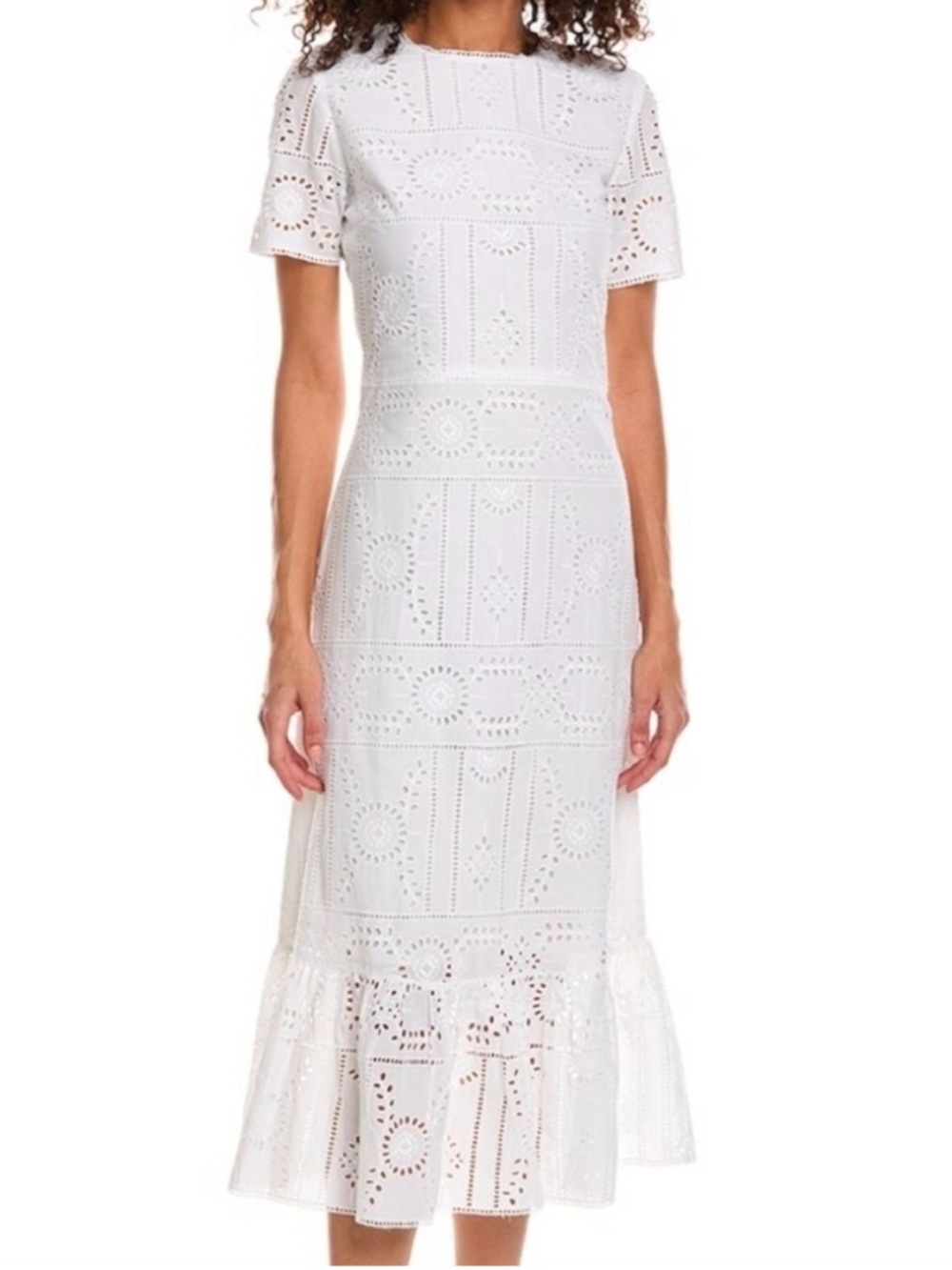 The Kooples Cotton Eyelet Midi Dress in White. Size French 2 / US M/6. NWT